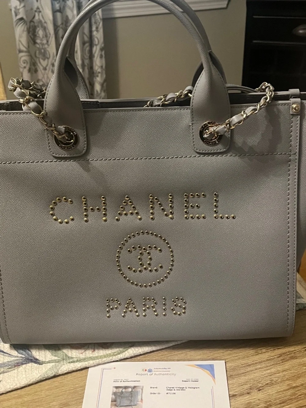 Chanel Grey Leather Studded